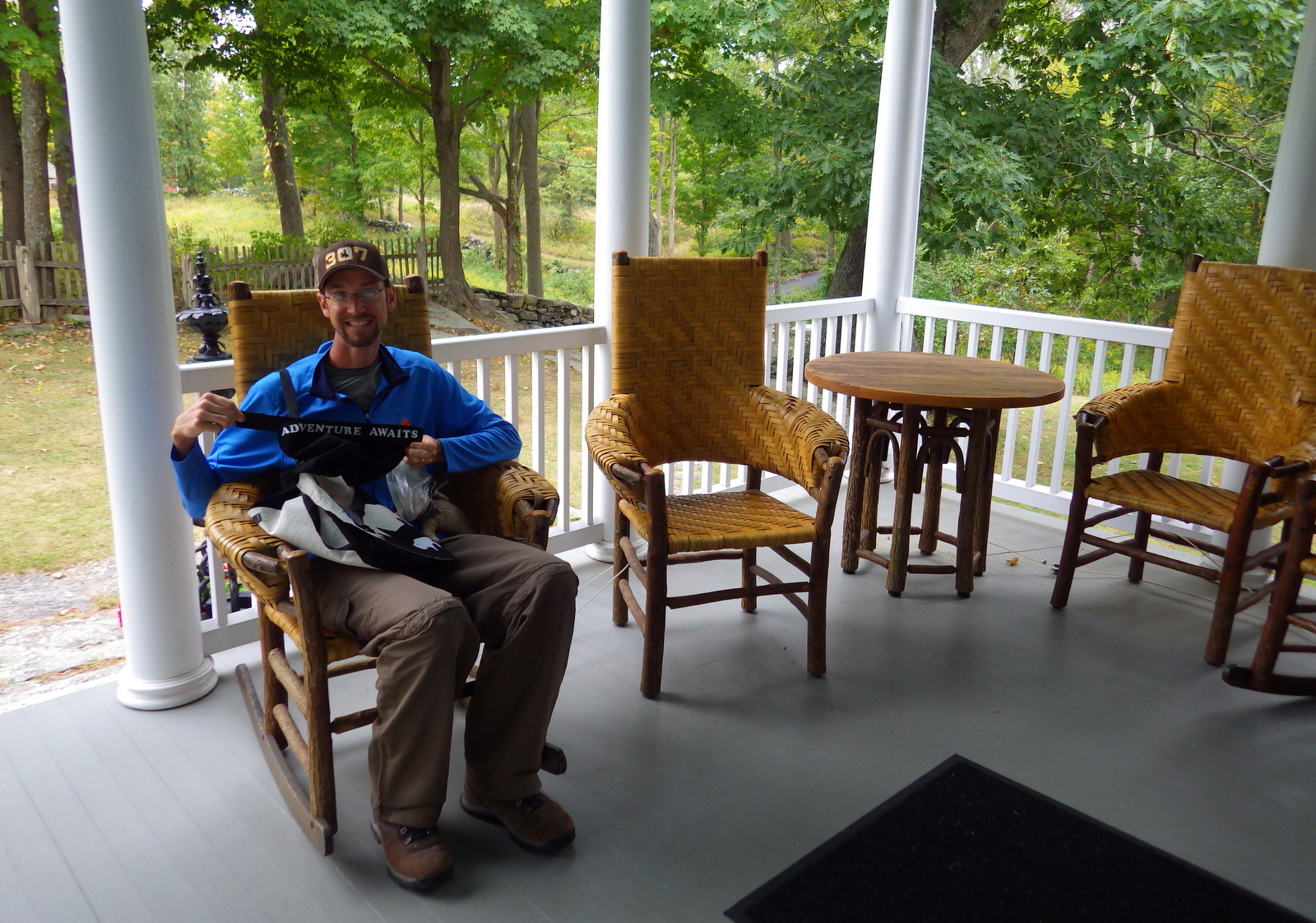 On the porch of the Weir Farm House